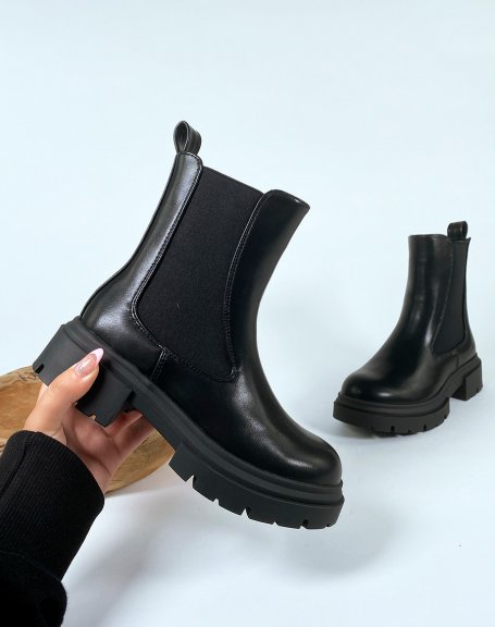 Bottines noires style chelsea boots  lastique et fermeture claire 