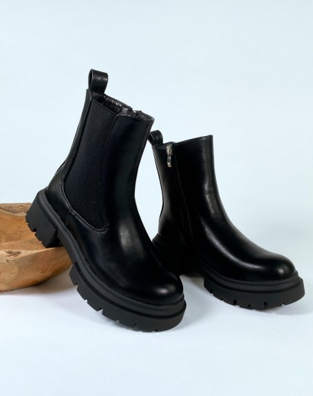Bottines noires style chelsea boots  lastique et fermeture claire 