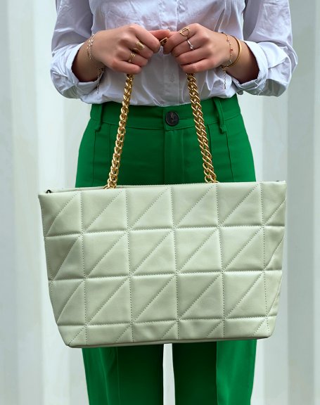 Green quilted handbag with golden chain