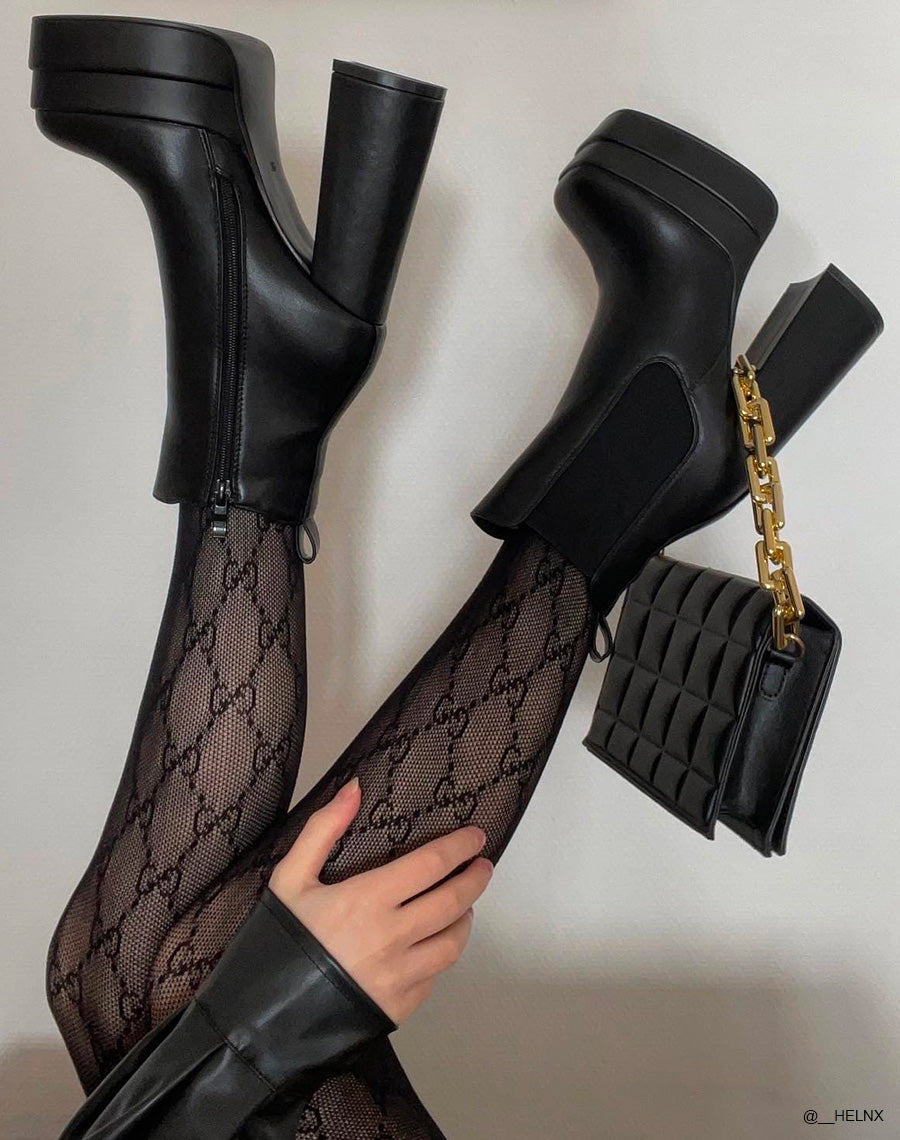 Bottines noires avec élastique à plateforme et talon XXL