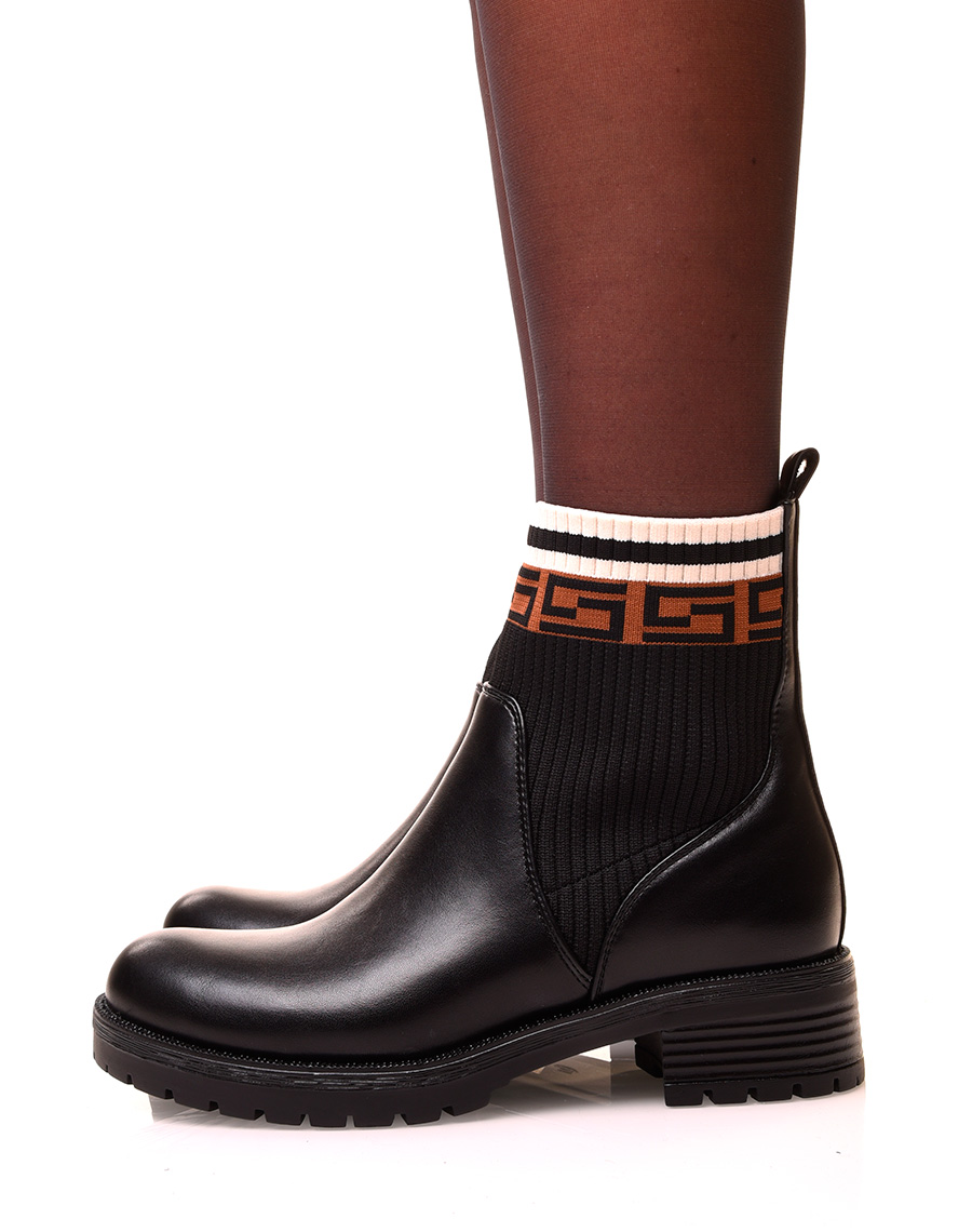 Chaussures femme : Bottines noires effet chaussette