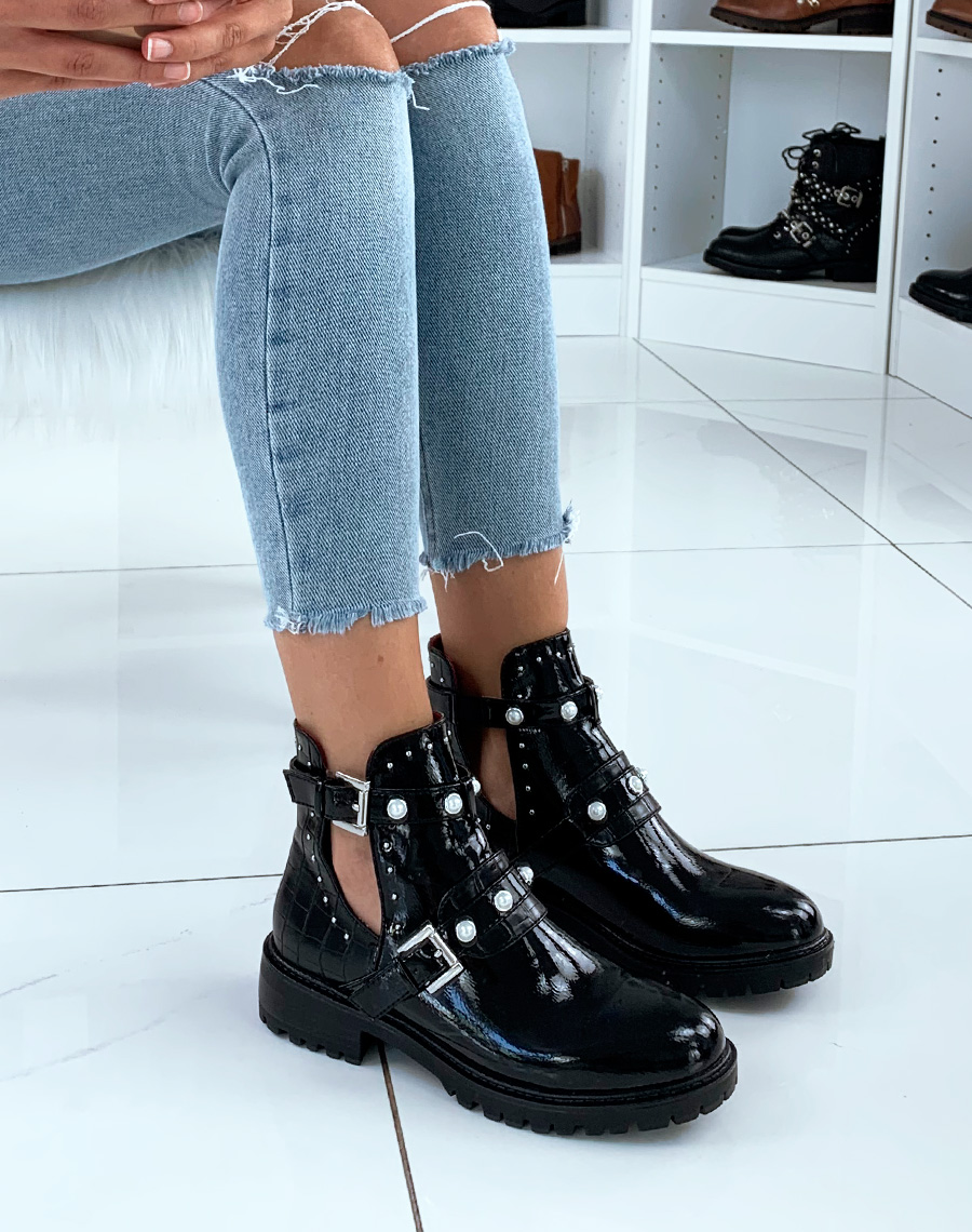 Boots Vernies Noires Guaranteed Authentic, 40% OFF | can.bel.tr