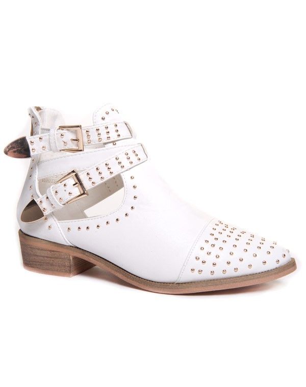Chaussure femme Ideal: Bottines ajourées blanches à clous