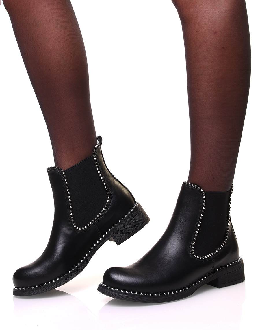 Chelsea boots noir effet cuir à clous