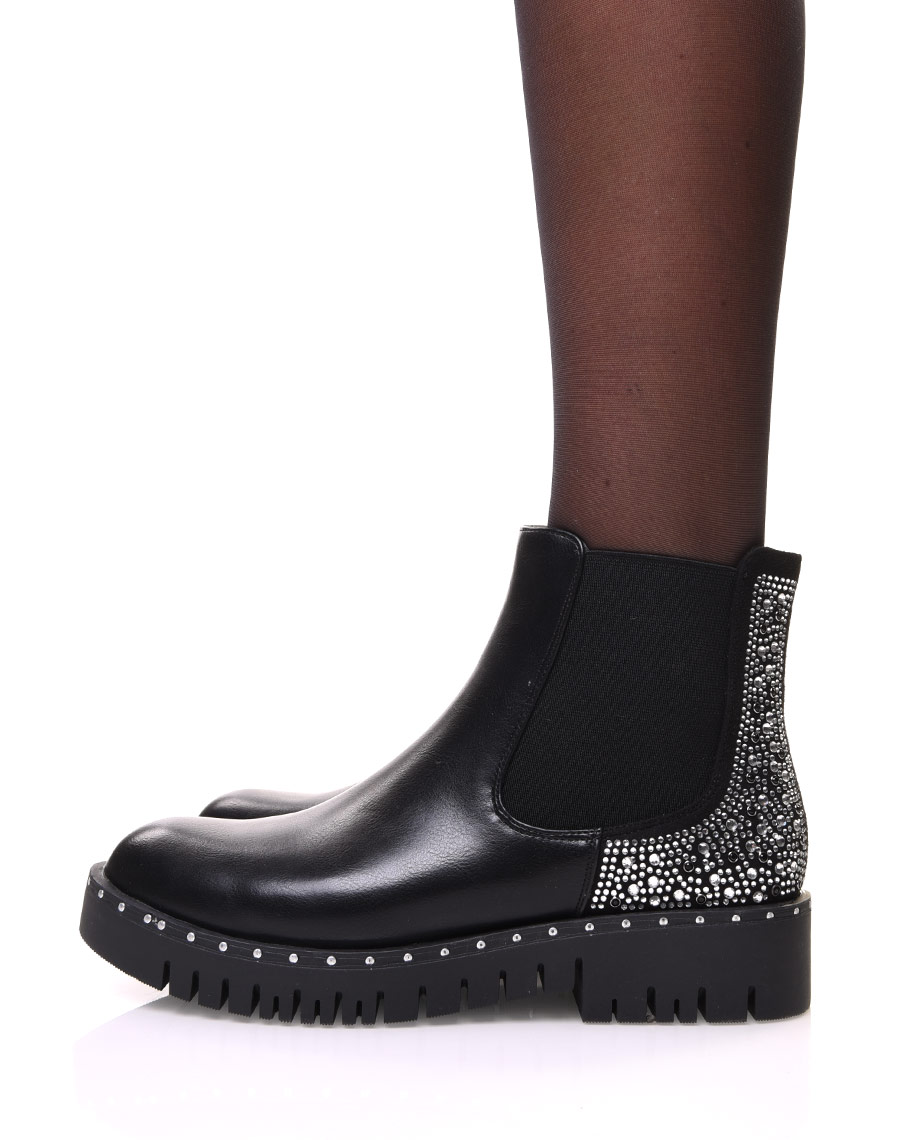 Chelsea boots noires avec détails strass à l'arrière