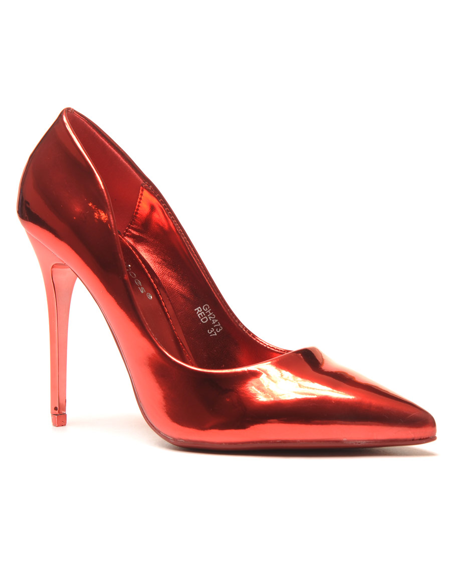 Escarpin rouge métallisé. Chaussure femme pas cher