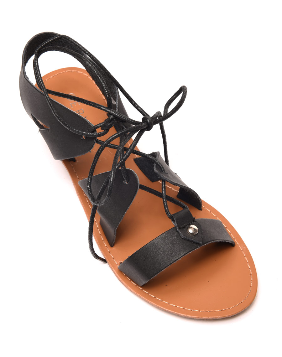 Chaussure femme : Nu-pieds noir à lacet pas cher