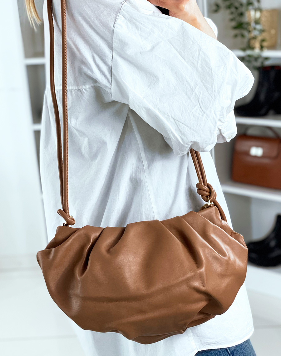 Sac à main forme besace taupe