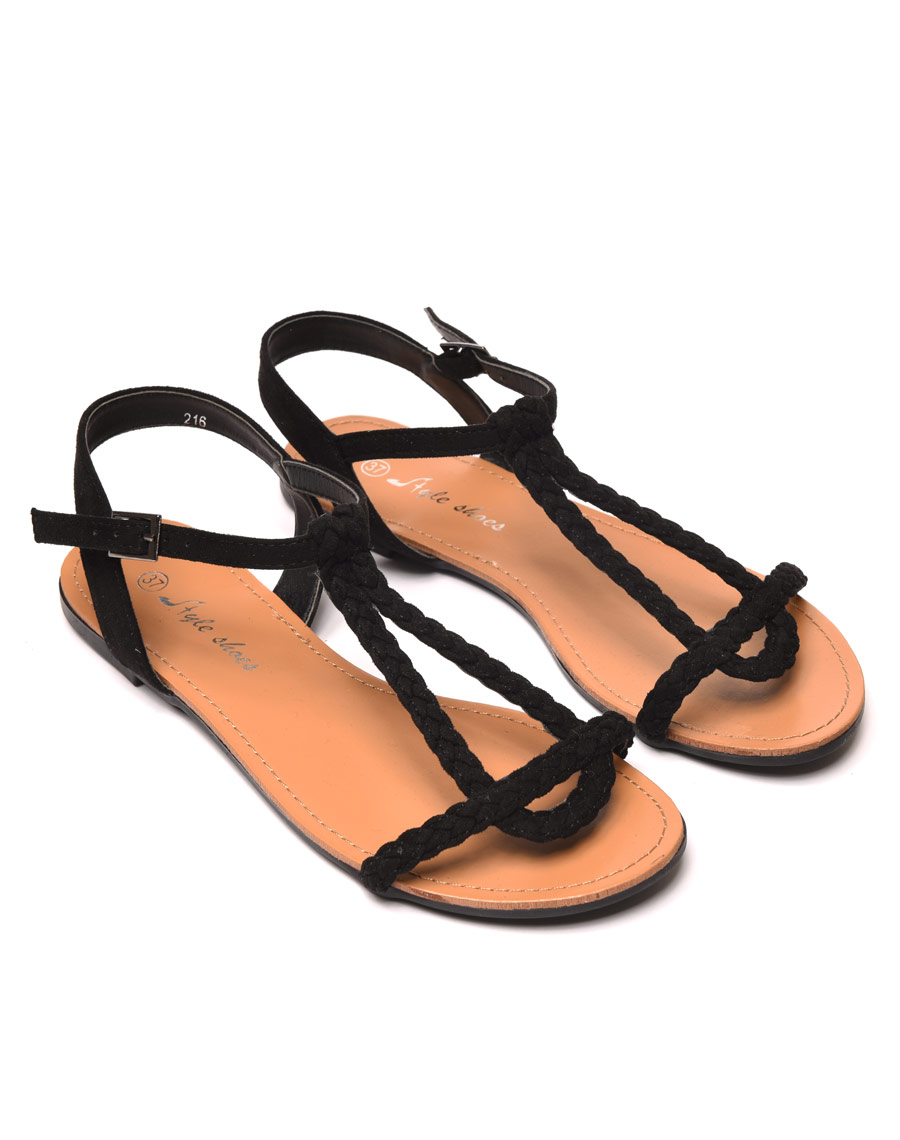 Sandale/nu pieds tressé noire pas cher