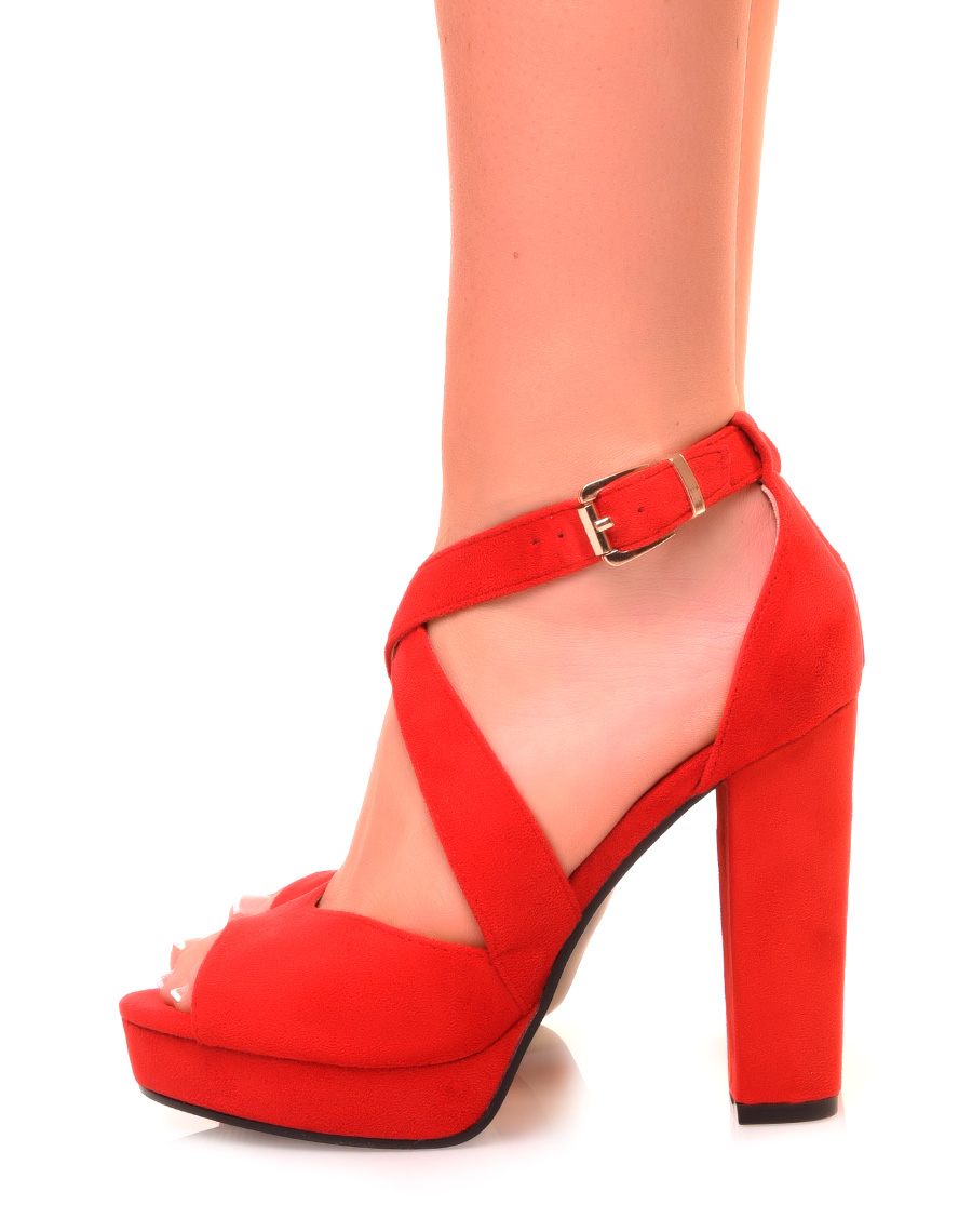 Sandales rouges en suédine à talon et à plateforme épaisse