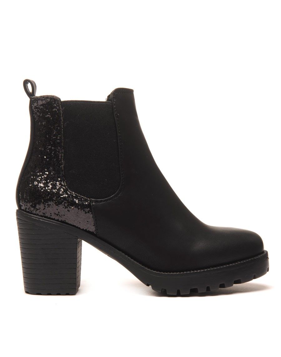 Sublimes Chelsea boots noires à talons et paillettes pas cher