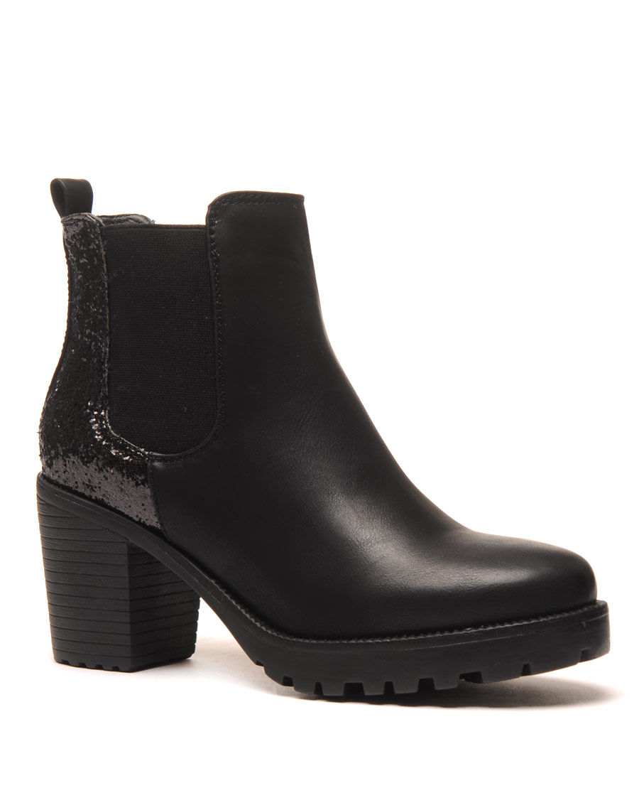 Sublimes Chelsea boots noires à talons et paillettes pas cher
