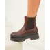 Bottines femme marron style Chelsea avec plateforme paisse et semelle crante