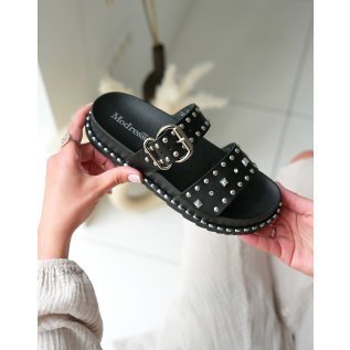 Black studded sandals with buckles